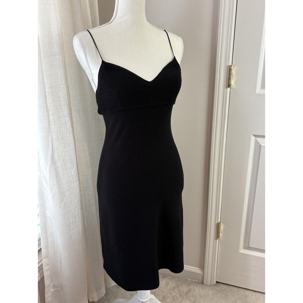 Theory Bettina Prosecco Dress Women  Black New Ribbed Knit Midi Spaghetti Straps